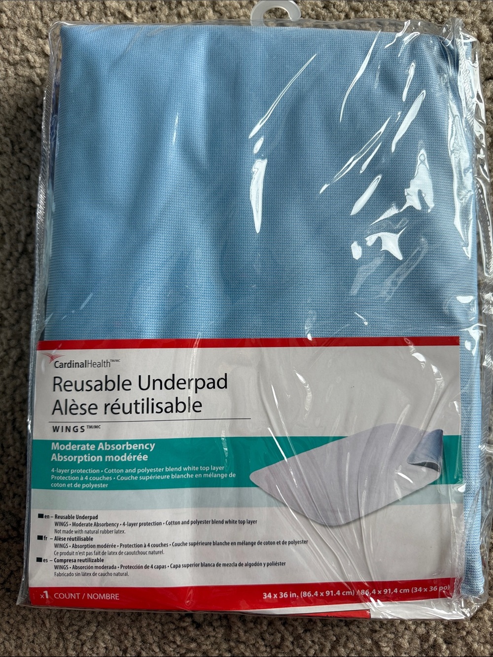 Light Blue Reusable Underpad - Moderate Absorbency